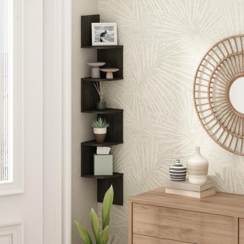 Furinno Rossi étagère d'angle 5 étages, bois zigzag, rangement