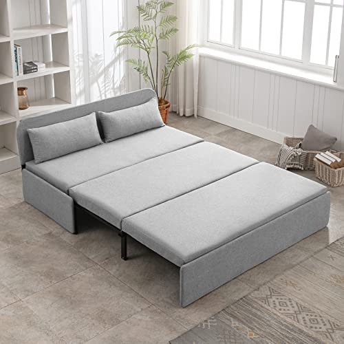 Mjkone Pull Out Sofa Bed, 2-In-1 Modern Pull Out Linen Sleeper Sofa Couch, Queen Size Revesible Couch Bed With Cushions&Throw Pillows For Small Place/Apartment/Living Room/Office/Studio(Light Gray) #TOP7