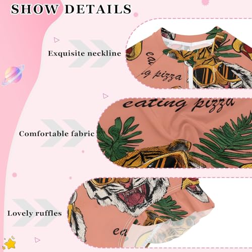 ALAZA Toddler Swimsuit Girl Bathing Suit Swimwear Rash Guard Tiger Pizza Long Sleeve 3T4