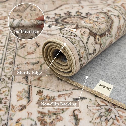 Winslssol 2x3 Washable Vintage Rug: Stain Resistant Small Carpet for Bathroom Entryway Non-Slip Backing Rugs for Bedroom Ultra Soft Low Pile Front Door Mat for Kitchen Dining Room 2x3 Beige — view 6