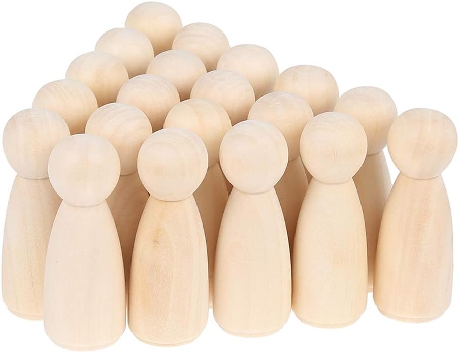 20 PCS Unfinished Wooden Peg Dolls, 65X23MM Natural Wooden Tiny Doll Bodies People Decorations for Kids Painting, Craft Art Projects, Peg Game, Decoration Toy (Doll)