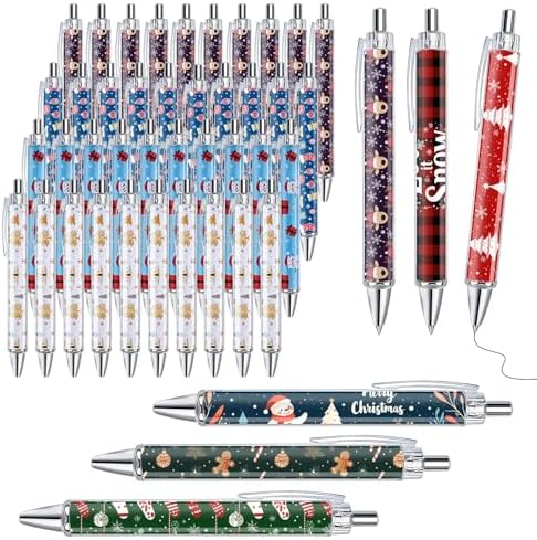 96 Pcs Christmas Ballpoint Pens Bulk with Black Ink, Christmas Ballpoint Ink Pen Writing Bulk Retractable for Adults Xmas Party Favors Gifts for Coworkers School Office Favors Stocking Stuffers