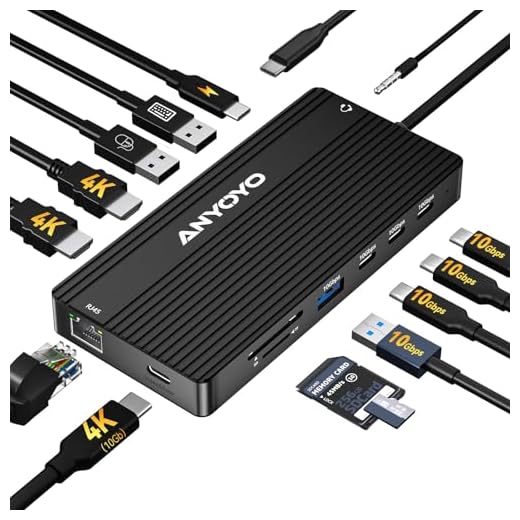 ANYOYO USB C Docking Station, 14 in 1 USB Hub for 3 Monitors, Dual 4K@60Hz HDMI & USB-C Video, 4xUSB-C(10Gbps),3X USB-A, Ethernet, SD/TF& 3.5mm Audio – Multiport Adapter for Lenovo/Dell/HP (Black)