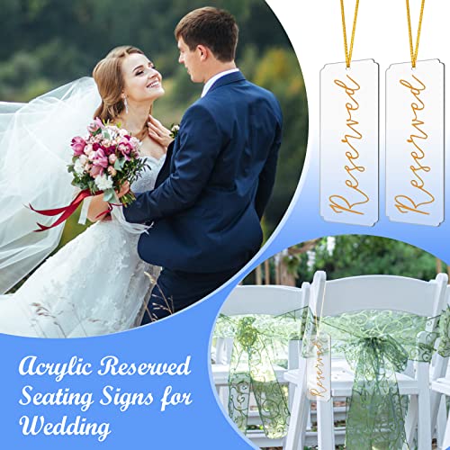 6 Pieces Reserved Signs for Wedding Chairs, Catcan Reserved Seating Signs with Gloden Hanging Rope Acrylic Reserved Chair Hanging Sign for Wedding Church Pews Restaurant Chairs (Golden Letter) - Thumbnail 2