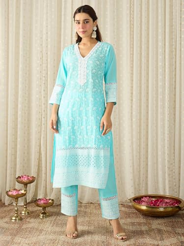Image of INDO ERA Women Pure Cotton Kurta Set with Dupatta | Festive Suit Set, 10790