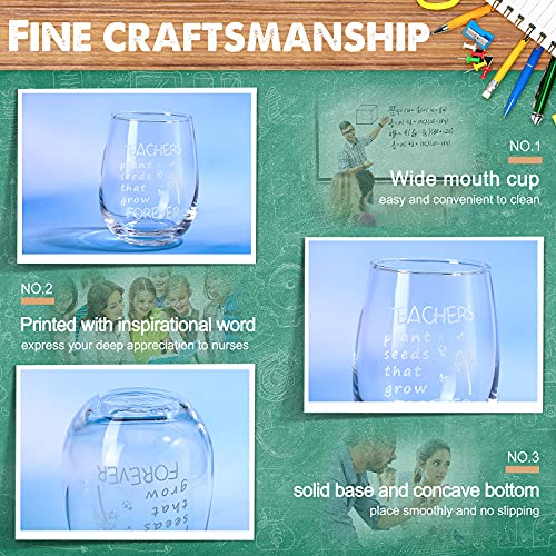 Teacher Appreciation Gift Teachers Plant Seeds That Grow Forever Wine Glass, Novelty Stemless Wine Glass For Teachers Women Friend Coworker, Inspirational Birthday Graduation Thank You Gift,15 Oz #TOP3