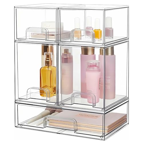 Lista de Cajones - los preferidos. 47 Yolispa Juego de 5 cajones de almacenamiento apilables, Cajoneras de Plastico Organizador, organizador de baño, cosméticos Cubos de plástico para gabinetes, despensas,...