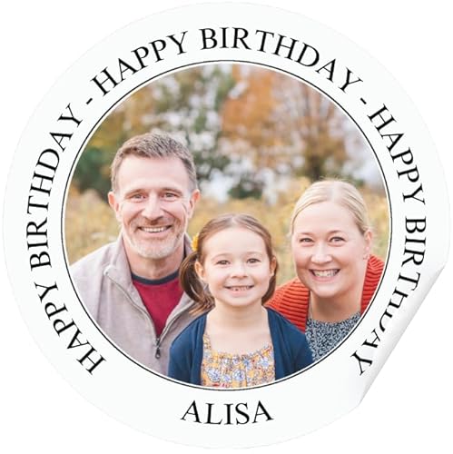 50+ Personalized Birthday Photo Sticker, Round Circle Design, Custom Text and Picture for Birthday, Party, Flavor