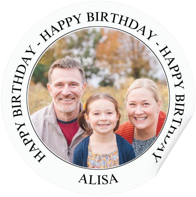 50+ Personalized Birthday Photo Sticker Round Circle Design Custom Text and Picture for Birthday Party Flavor