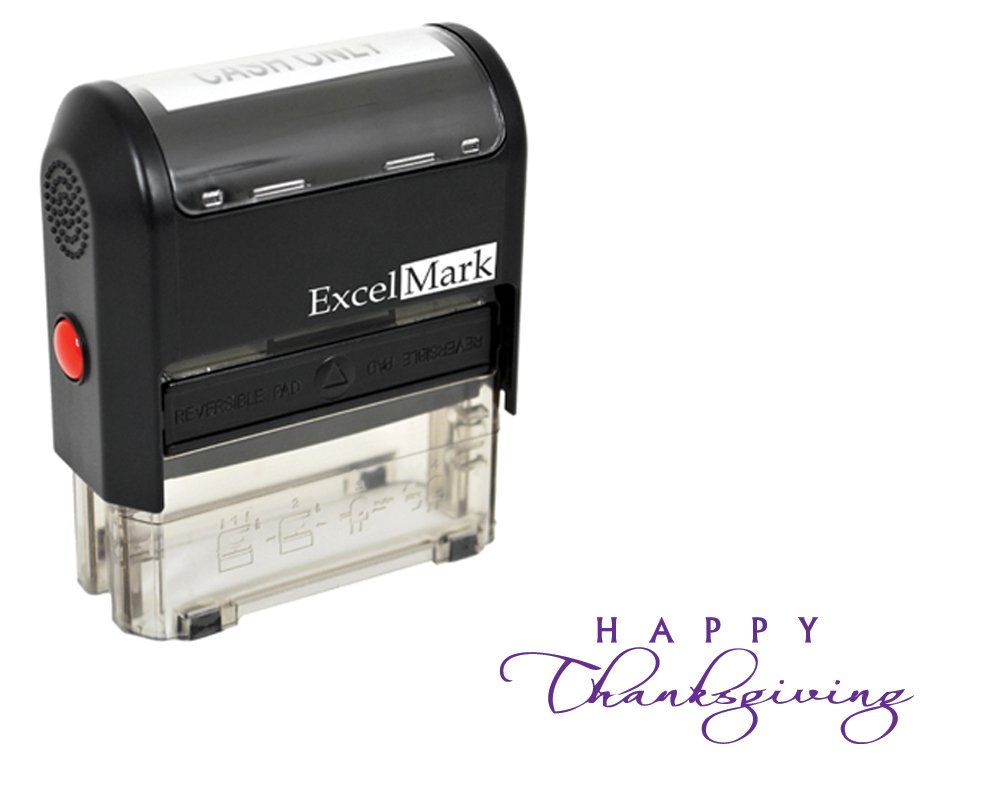 ExcelMark Thanksgiving Rubber Stamp - Happy Thanksgiving - Purple Ink
