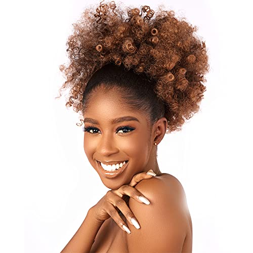 Cecinill Afro Puff Kinky Curly Drawstring Ponytail Extension For Black Women Synthetic Short Afro Kinkys Curly Afro Bun Extension Hairpieces Updo Hair Extensions With Two Clips(T30#) #TOP2