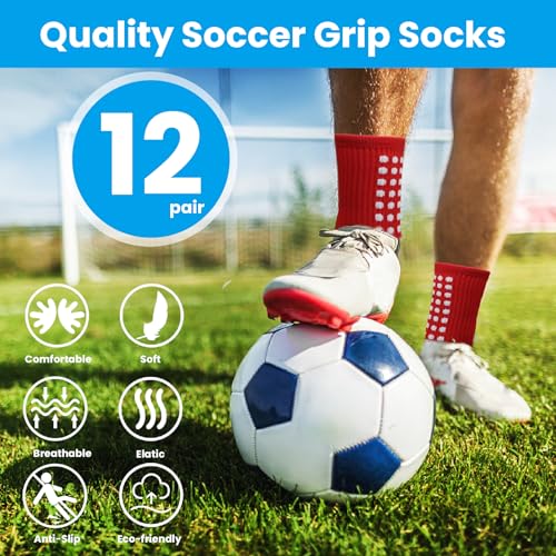 12 Pair Grip Socks Soccer, 12 Colors Non Slip Men Socks Grip Socks Youth Grip Football Socks for Adult4
