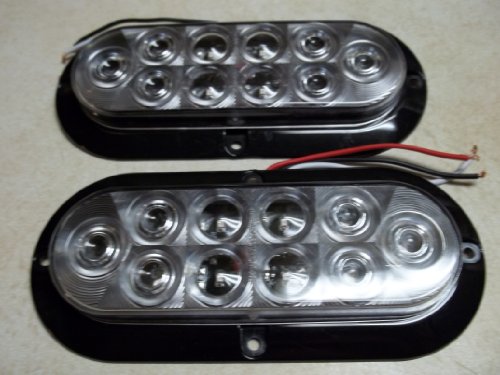 1 Pair Trailer Clear / Red Led Stop Turn Tail Light 6" Oval Surface Mount Optronics #TOP1