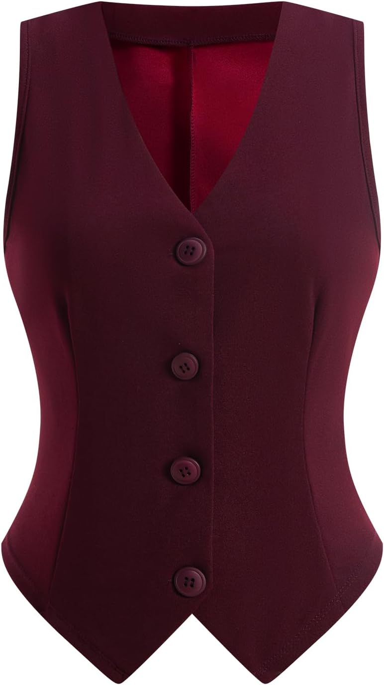 Women's Summer Button Up Vest Elegant V Neck Sleeveless Waistcoat Business Casual Tops