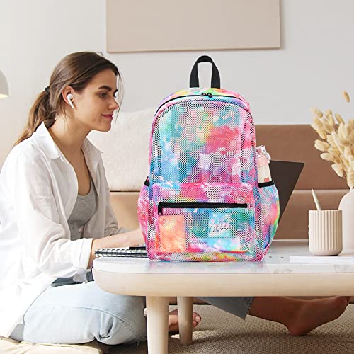 Ledaou Mesh Backpack For Kids Girls Semi-Transparent Mesh School Backpack Bookbag Lightweight Casual Daypacks For Beach Gym Travel (Tie Dye Orange) #TOP5