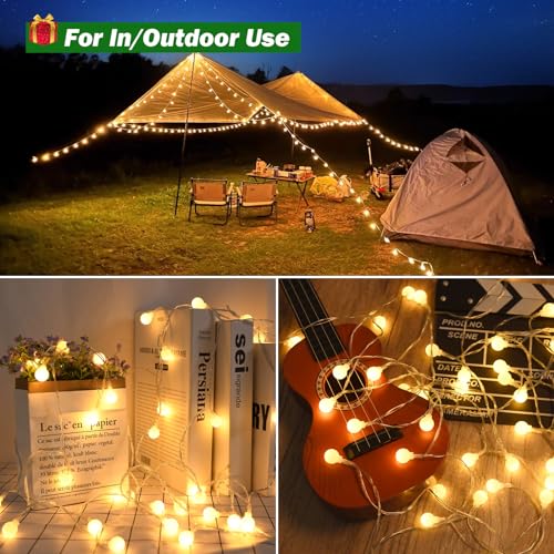 cshare Led Lichterketten Globe Außen, 6M 40LED Kugel Batteriebetriebene Lichterkette mit Timer IP65 Wasserdicht für Jar Garten Camping Weihnachten Innen Außen Dekorationen,Warmweiß