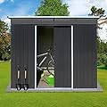 YOPTO 6x8 FT Outdoor Storage Shed with Punched Vents,Metal Garden Sheds W/Tall Door and Latch,Large Galvanized Steel Panels,Acrylic Total Tool for Storing Bicycles,Lawnmowers,Black