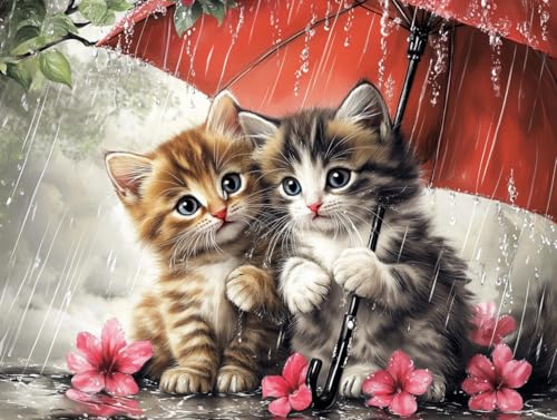 VAIIEYO 5D DIY Cat Diamond Art Kits for Adults, Diamond Painting Animal, Diamond Painting Kit Full Drill Round Rhinestone Craft Canvas for Home Wall Decor Gift 12x16 inch/30x40 cm
