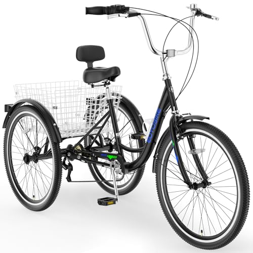 Image of Adult Tricycle, 7 Speed Adult Trike, 20 /24 /26 inch 3 Wheel Bike with Basket | Low Step-Through Frame, Wide Seat with Backrest, 350 lbs Capacity, Tricycle for Adults, Seniors, Women and Men