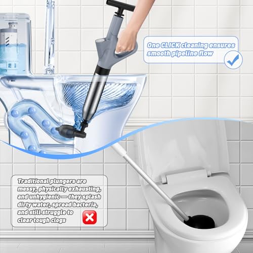 Pömpel Toilette, Rohrreiniger Druckluft mit Luftdruckanzeige, Pressluft Rohrreiniger mit 4 Saugnäpfen für Waschbecken, Toiletten, Badezimmer, Dusche, Küche