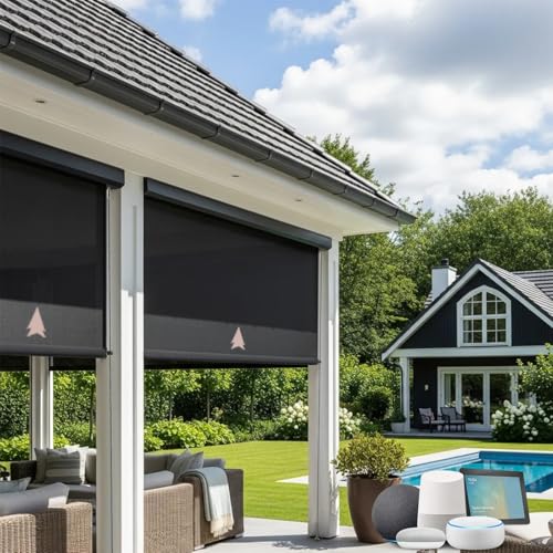 Bringnox Motorized Outdoor Shades 1%/3%/5% Openness,with Apple Homekit,Alexa,Google, with App,Voice