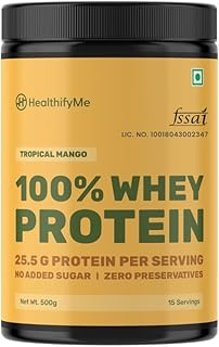 Healthifyme 100% Whey Protein Powder- 500 Gms, Isolate & Concentrate, With Digestive Enzymes, 25.5gm protein, No added Sug Price In India