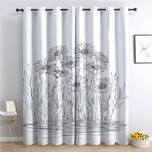 Generic Rose Flower Curtains, Floral Blackout Curtains for Bedroom, Thermal Insulated Room Darkening Grommet Drapes for Living Room, Window Treatments, 84 Inch Curtains 2 Panel Set - L&Y224