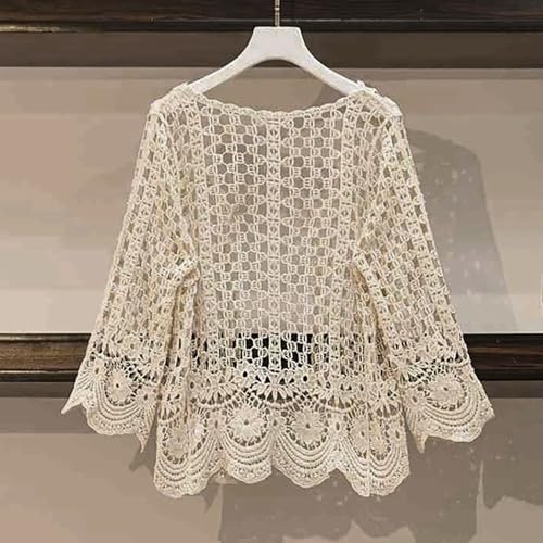 Cardigan Dentelle Femme Léger Respirant Manches 3/4 - Veste Ample Décontractée Confortable - Idéal Plage & Été