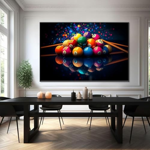 Billiards Canvas Wall Art, Colorful Billiard Balls Canvas Print, Snooker Wall Decor, Billiard Balls Pictures Wall Decor, Billiards Room Wall Decor, Playroom Wall Decor, Gift for Billiard Lover (Black Framed, 23"x15"|60x40cm) - Image 3