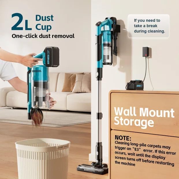 8000mAh Cordless Vacuum Cleaner, 700W 60Kpa Brushless Vacuum Cleaners for Home, 6 in 1 Cordless Stick Vacuum Clearner, Stick Vacuum with Led Display for Hard Floors/Carpet/Pet Hair/Dorm - Image 7