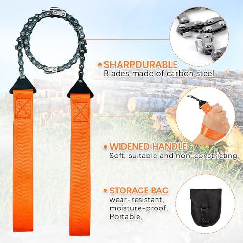 Image of Pocket Chainsaw 40 inch Folding Saw Chain Fast Wood & Tree Cutting Survival Saw Backpacking Rope for Camping Backpacking Hiking Hunting
