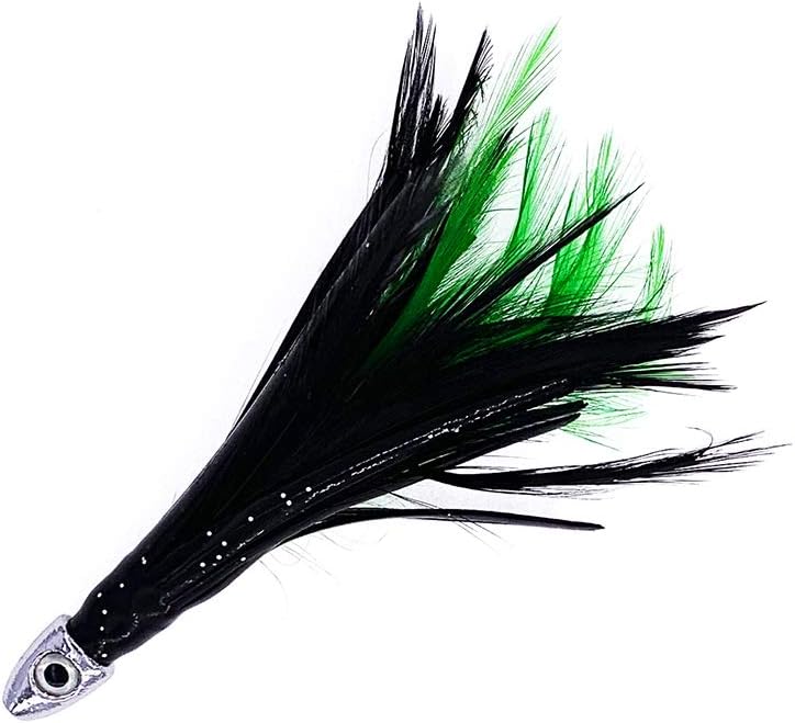 4" Feather Jig Lures 1/2oz, 6 Pcs Chrome with Black/Green Feathers, for Saltwater Trolling or Casting, Ideal for Tuna, Mackerel, and Stripers