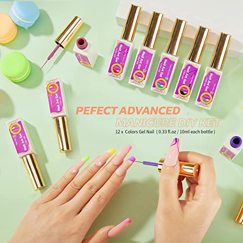 Joslove Gel Nail Polish Set - 12 Colors Gel Liner Nail Art Pastel Gel Art Paint Nails Built Thin Nail Art Brush In Bottle Gel Pens Soak Off Glitters Gel Manicure Tools Diy Gift For Women Girls #TOP2