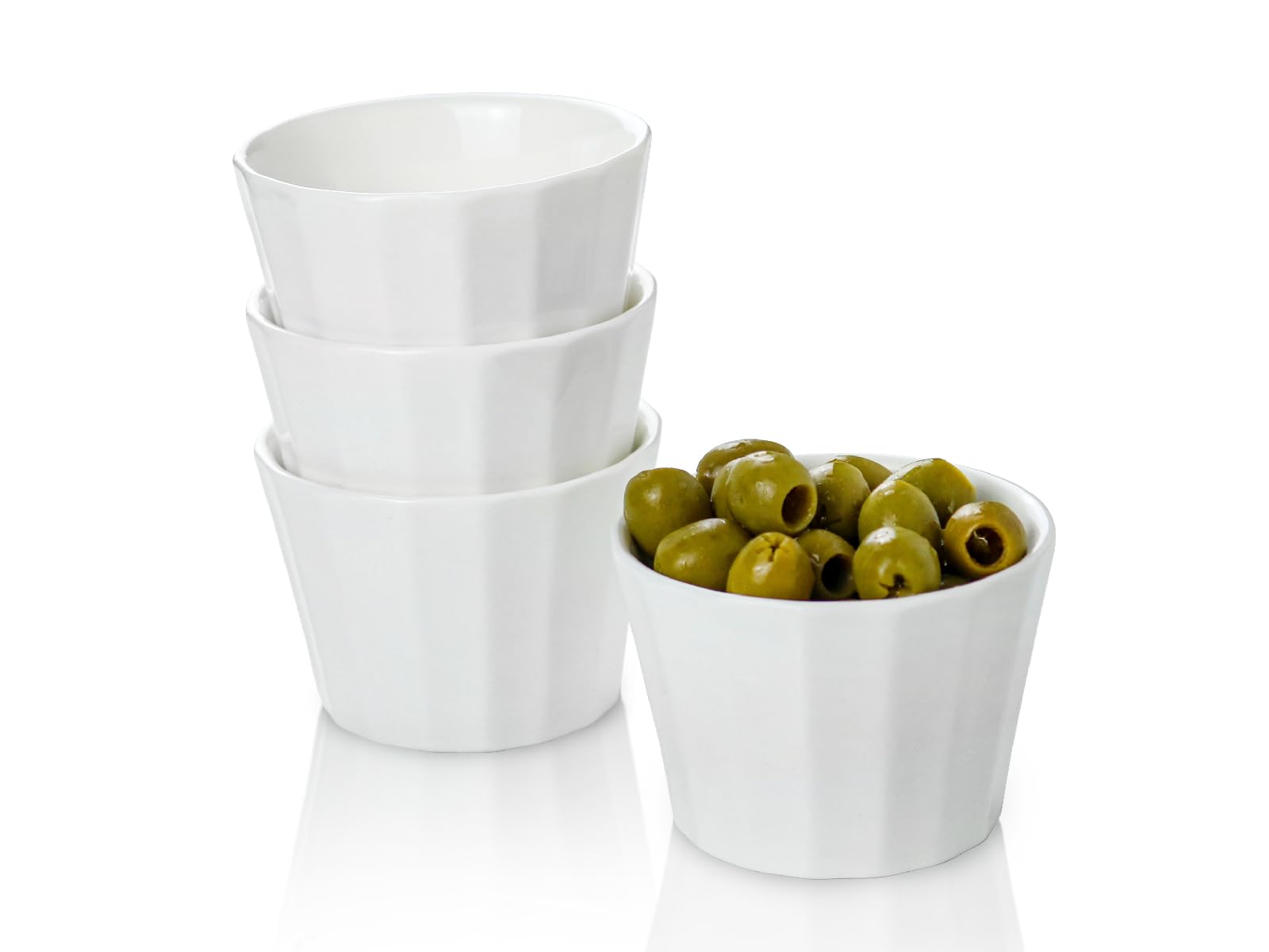HillSpring 5 oz Porcelain Dipping Bowls, Pinch Bowl Set, White Small Bowls for Prep, Sauces and Charcuterie Board, Set of 4, HS-Ci-DippBowls-White-4PC