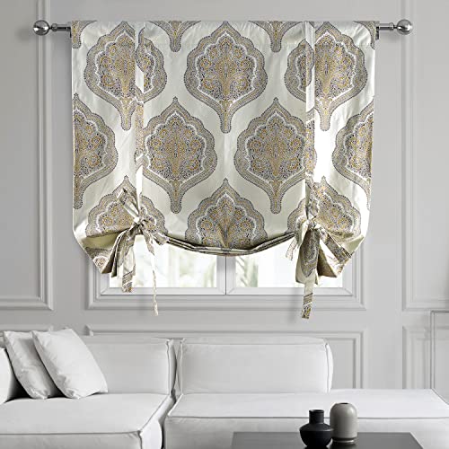 Image of HPD Half Price Drapes Room Darkening Tie Up Curtains 46 X 63 Inch Arabesque Printed Cotton Window Roll Up Balloon Curtain for Living Room, Kitchen PRTW-TUD37B-63 (1 Panel), Arabesque Tan