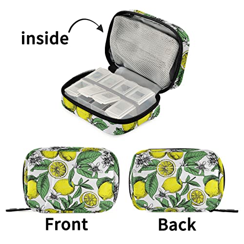 Fustylead Lemons Leaves Floral Pill Organizer Travel Portable Zipper Cloth Bag For Holding Weekly Supplements Vitamins And Fish Oils #TOP4