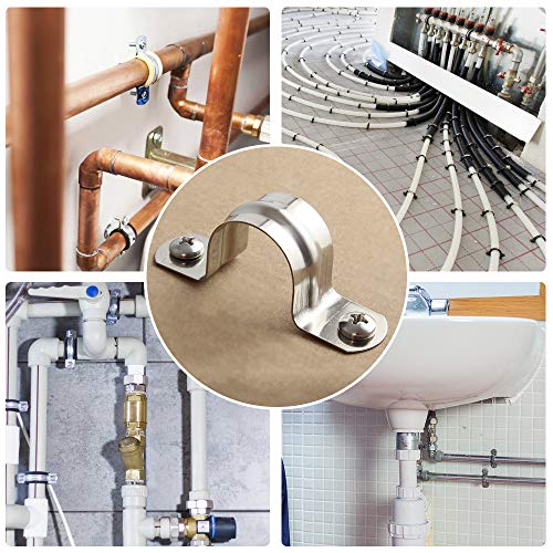 30 Pack Stainless Steel Rigid Pipe Strap, Yotako Two Hole U-Bracket Pipe Clamps Clip Snap Holder Bracket 1 1/2 Inch for PVC Pipes, IMC Conduit