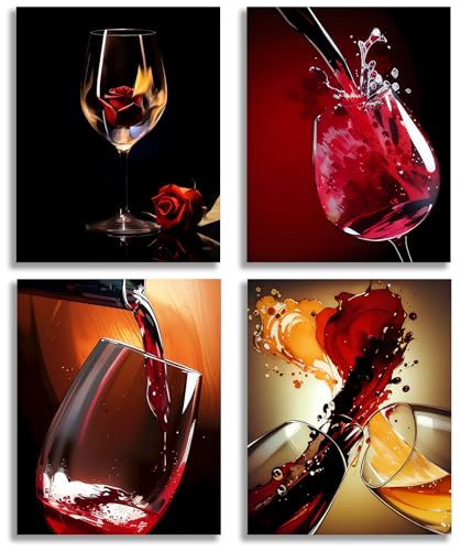 TOCDGOO Red Wine Glass Wall Art, Canvas Posters for Kitchen,