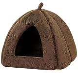 PetStyle ペットベッド 猫 犬 冬 ドーム おしゃれ 洗える 暖かい ふわふわ もこもこ ボア 犬用ベッド ネコベッド ピラミッドハウス Mサイズ 高保温 寒さ対策 ペットハウス (秋冬/ブラウン)
