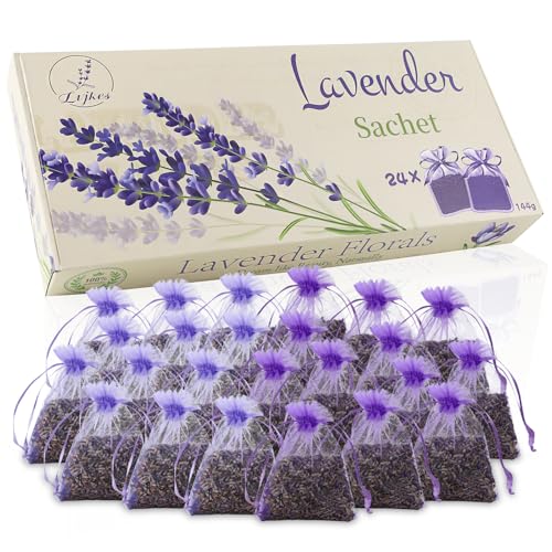 Lvjkes Bolsas de Lavanda, 24x6g Bolsas de Secado de Lavanda, aptas para armarios, cajones para Proteger contra Las polillas, Coches, Aroma Natural para Habitaciones, relajación para Dormir