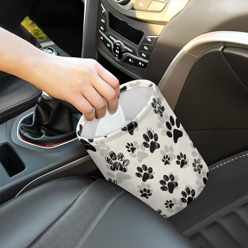 Image of Dog Paw White Black Printed Car Trash Can Garbage Bin Decoration Car Interior for Car Front Seat, Back Seat, Floor, Headrest for Car SUV Trucks