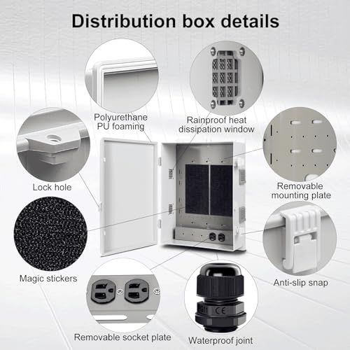 Image of Namunanee Outdoor Electrical Junction Box with High Power Outlet, ABS Water Resistant Enclosure with Internal Mounting Panel & Hinged Cover. (18.1 inch H* 12.6 inch L* 6.3 inch W & Outlet)