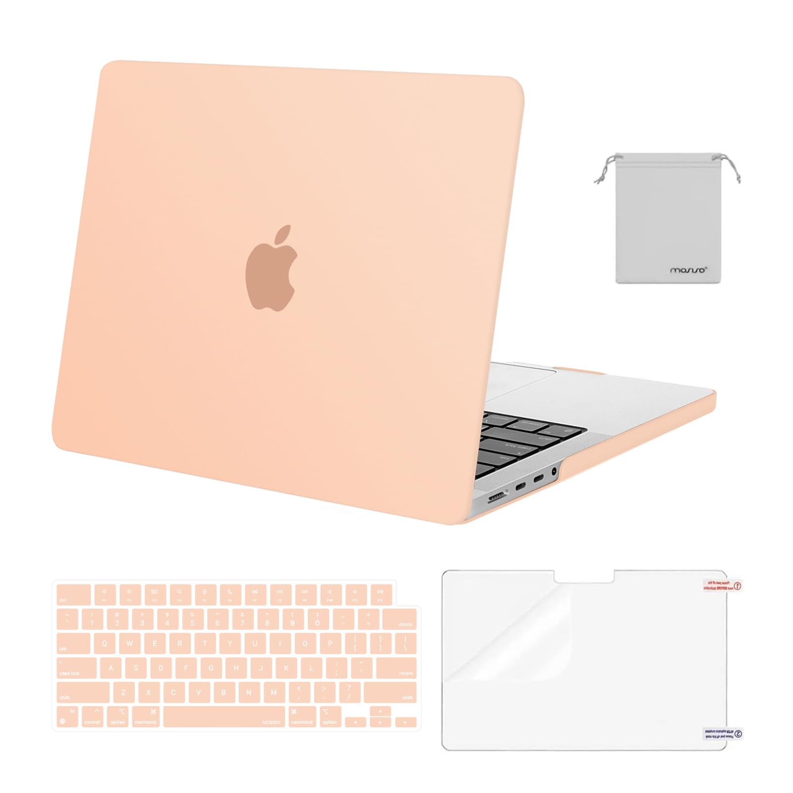 MOSISO Compatible with MacBook Pro 14 inch Case 2025 2024 2023 2022 2021 M5 M4 M3 M2 M1 A3434 A3112 A3185 A3401 A2918 A2992 A2779 A2442, Hard Shell&Keyboard Cover&Screen Film&Pouch, Peach Fuzz