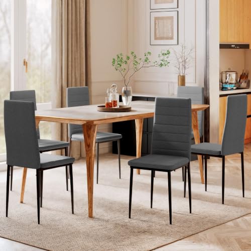 Miniatura 6 de Homcom Pack De 6 Sillas De Comedor Modernas, Sillas De Cocina Tapizadas En Lino Sintético Con Respaldo Alto Y Patas De Metal, Para Salón, Gris