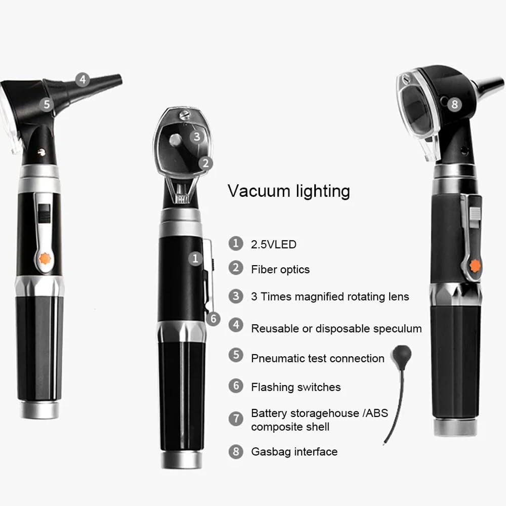 Oftalmoscopio y otoscopio 2-en-1 Conjunto de otoscopio con batería de 1600 mAh, Herramienta de extracción de Cera para el oído, Kit de Examen de oído de Doble Agujero, Dispositivo de Limpieza