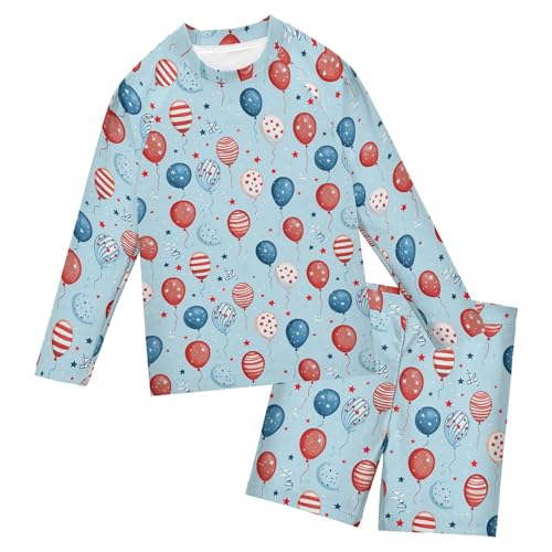July 4th Independence Day Balloon Toddler Boys' 2-Piece Swimsuit Trunk, Long Sleeve Rashguard Bathing Suit B0404577