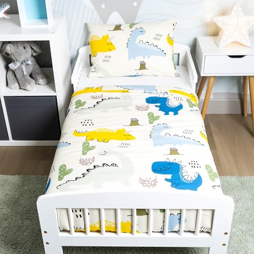 BELIKATO Kinderbettwäsche 100x135 aus 100% Baumwolle mit Dinos - Kinder Bettwäsche und Baby Bettwäsche Set Junge Kleinkinder - bei 60 Grad waschbar - (Dinosaurier 100 x 135 und 40 x 60)