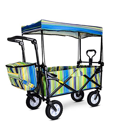 CUNTO Carro Plegable, Carro de Jardín Portátil Capacidad 80 Kg, con Cinturón de Seguridad, Toldo, Bolsa Nevera, Fiambrera Grande, para Picnics, Camping, Compras, Playas, Conciertos