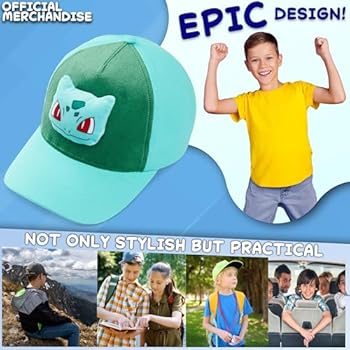 Pokemon Honkbalpet voor kinderen, jongens, jongeren, 3D-snapback, verstelbaar, katoen, licht, Pikachu Bulbizarre, cadeau voor zomeraccessoires, Groen, Eén maat