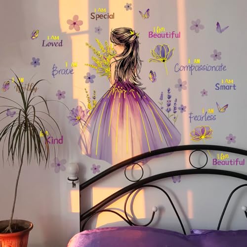 Stickers de Pared Mariposa y Flores para Niñas, Vinilo Rosa miniatura 2